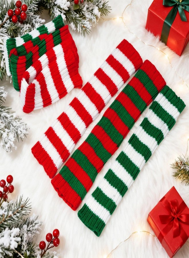 phnydreg 3Pairs Christmas Striped Arm Warmers Long Fingerless Gloves Knitted Striped Arm Sleeves for for Christmas Women Girls Costume - Image 5